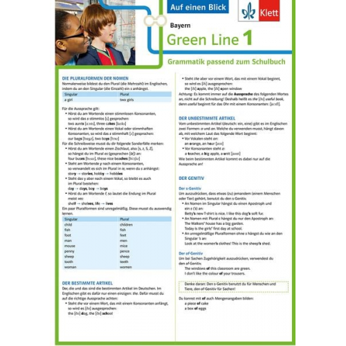 Green Line 1 Bayern Klasse 5 - Auf einen Blick. Grammatik passend zum Schulbuch - Klappkarte (6 Seiten)