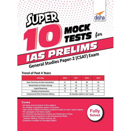 Disha Experts - Super 10 Mock Tests for IAS Prelims General Studies Paper 2 (CSAT) Exam