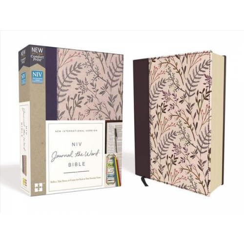 Zondervan - NIV, Journal the Word Bible, Cloth Over Board, Pink Floral, Red Letter Edition, Comfort Print