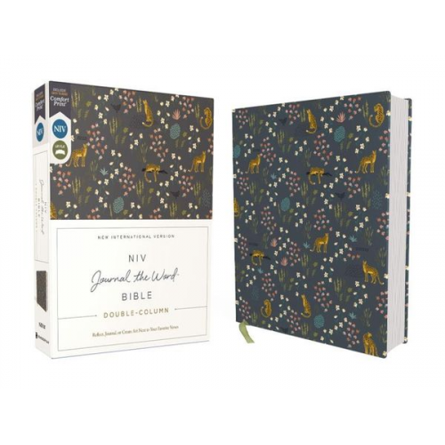 Zondervan - Niv, Journal the Word Bible (Perfect for Note-Taking), Double-Column, Cloth Over Board, Navy Floral, Red Letter, Comfort Print