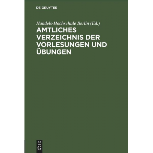 Amtliches Verzeichnis der Vorlesungen und Übungen