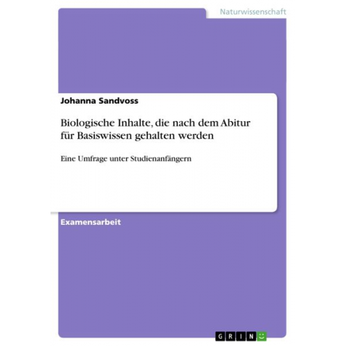 Johanna Sandvoss - Biologische Inhalte, die nach dem Abitur für Basiswissen gehalten werden