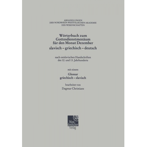 Dagmar Christians - Wörterbuch zum Gottesdienstmenäum für den Monat Dezember slavisch - griechisch - deutsch