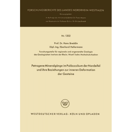 Hans Breddin - Petrogene Mineralgänge im Paläozoikum der Nordeifel und ihre Beziehungen zur inneren Deformation der Gesteine