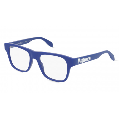 Alexander McQueen AM0389O Unisex-Brille inkl. Gläser Vollrand Eckig Kunststoff-Gestell 52mm/19mm/145mm, blau