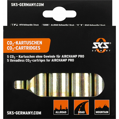 SKS Kartuschen für Airchamp 5 Stück Co2 16g 5-er Set messing