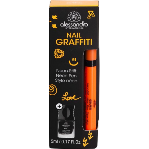 Alessandro Graffiti Neon Set orange inkl. Nagellack schwarz matt 3+5 ml