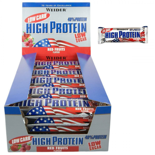 Weider 40% Protein Low Carb Bar 24 x 50g Rote Früchte