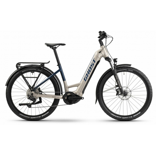 GHOST E-Teru Universal EQ Low (625 Wh), 10 Gang Kettenschaltung, Damenfahrrad, Wave, Modell 2024, 27,5 Zoll 45 cm pearl warm grey/pearl dark blue - glossy