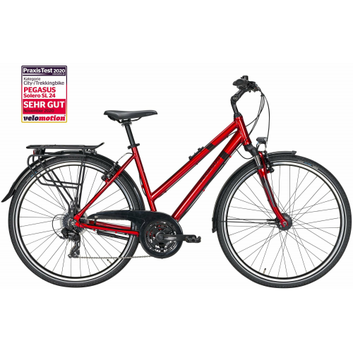 Pegasus Solero SL 24, 24 Gang Kettenschaltung, Damenfahrrad, Trapez, Modell 2021, 28 Zoll 53 cm chrome crimson red