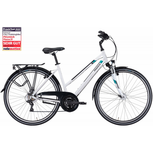 PEGASUS Piazza 21, 21 Gang Kettenschaltung, Damenfahrrad, Trapez, Modell 2022/2023, 28 Zoll 60 cm metallic off-white