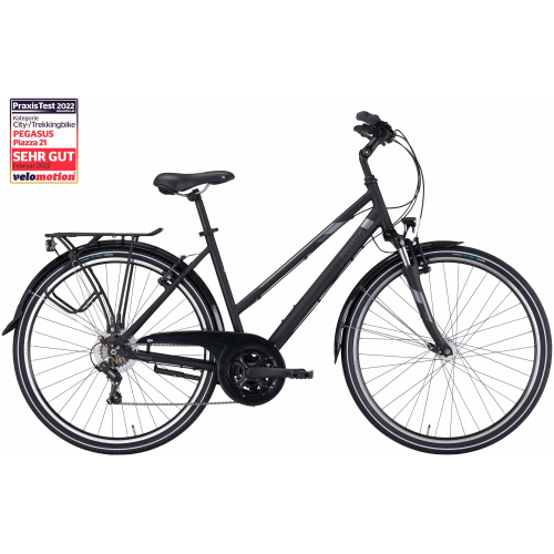 PEGASUS Piazza 21, 21 Gang Kettenschaltung, Damenfahrrad, Trapez, Modell 2022/2023, 28 Zoll 60 cm black matt