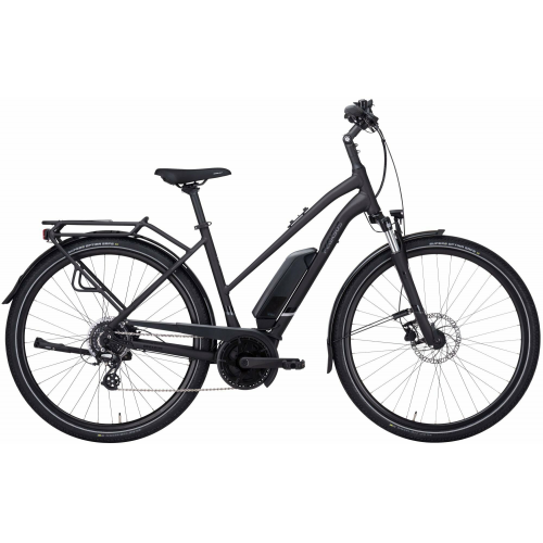 PEGASUS Solero E8 Plus (400 Wh), 8 Gang Kettenschaltung, Damenfahrrad, Trapez, Modell 2022/2023, 28 Zoll 55 cm black matt