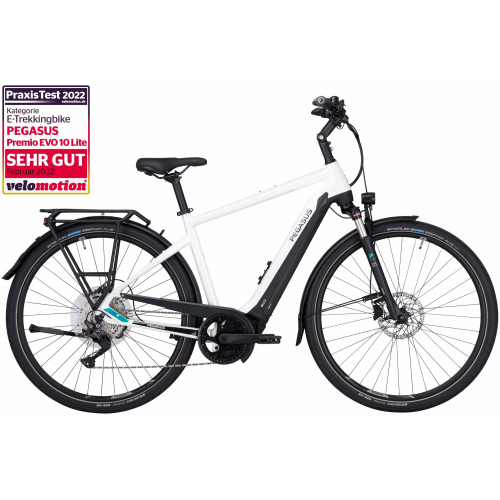 PEGASUS Premio Evo 10 Lite (500 Wh), 10 Gang Kettenschaltung, Herrenfahrrad, Diamant, Modell 2022/2023, 28 Zoll 50 cm metallic off-white/black matt