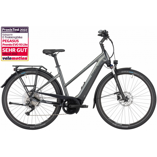 PEGASUS Premio Evo 10 Lite (500 Wh), 10 Gang Kettenschaltung, Damenfahrrad, Trapez, Modell 2022/2023, 28 Zoll 45 cm black chrome matt/black matt