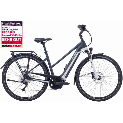 PEGASUS Premio Evo 10 Lite (625 Wh), 10 Gang Kettenschaltung, Damenfahrrad, Trapez, Modell 2022/2023, 28 Zoll 55 cm saphire black matt/cool grey