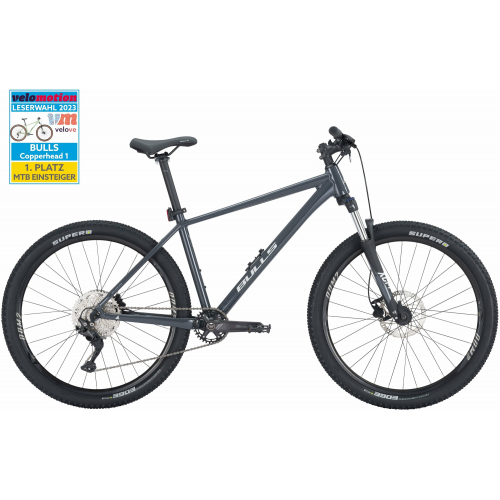 BULLS Copperhead 1 27,5, 10 Gang Kettenschaltung, Herrenfahrrad, Diamant, Modell 2024, 27,5 Zoll 40 cm nano grey