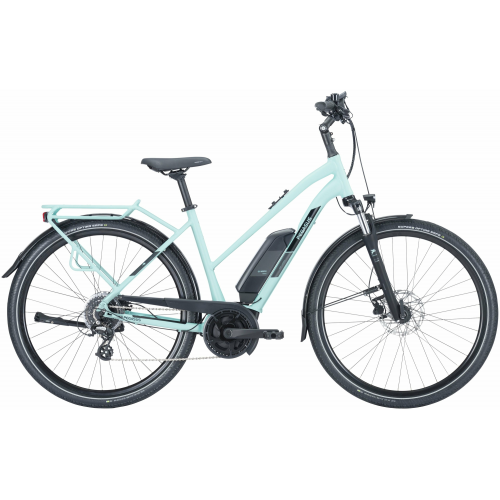 Pegasus Solero E8 Plus (500 Wh), 8 Gang Kettenschaltung, Damenfahrrad, Trapez, Modell 2024, 28 Zoll 55 cm celeste green