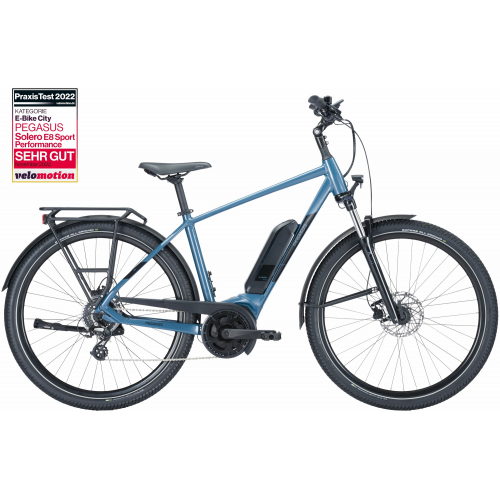 Pegasus Solero E8 Sport Performance (545 Wh), 8 Gang Kettenschaltung, Herrenfahrrad, Diamant, Modell 2024, 28 Zoll 55 cm pro blue