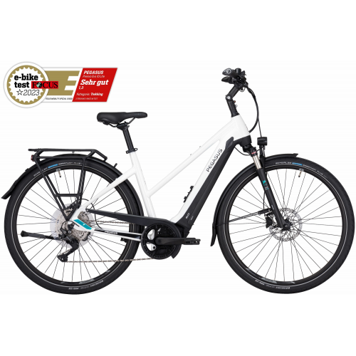 Pegasus Premio Evo 10 Lite (625 Wh), 10 Gang Kettenschaltung, Damenfahrrad, Trapez, Modell 2024, 28 Zoll 45 cm metallic off white