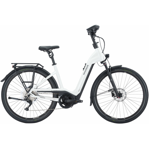 Pegasus Premio Evo 10 Lite COMFORT (625 Wh), 10 Gang Kettenschaltung, Damenfahrrad, Wave, Modell 2024, 28 Zoll 55 cm metallic off-white/black matt