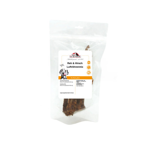 Luftröhrenmix Reh & Hirsch getrocknet für Hunde  - 125 g - Premiumqualität von Tackenberg