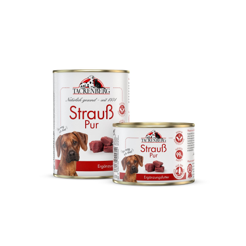 Nassfutter Dose Strauß Pur für Hunde und Katzen  - 6 x 400 g - Premiumqualität von Tackenberg