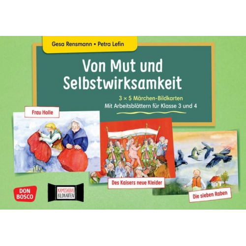 Von Mut und Selbstwirksamkeit - 3 x 5 Märchen-Bildkarten. Mit Arbeitsblättern für Klasse 3 und 4. Kamishibai Bildkartenset