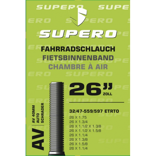 Supero Fahrradschlauch 26&quot; Schrader40 32/47-559/597 schwarz