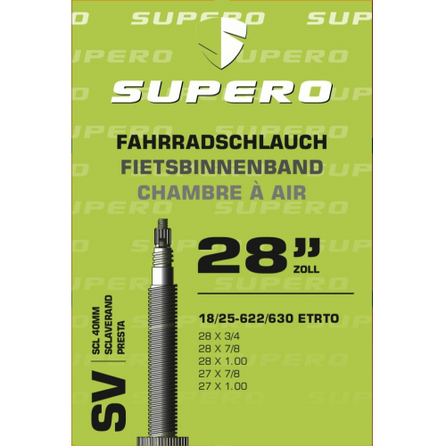 Supero Fahrradschlauch 28&quot; Scl.40 18/25-622-630 schwarz