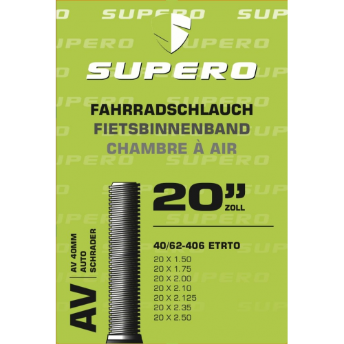 Supero Fahrradschlauch 20&quot; Schrader40 40/62-406 schwarz