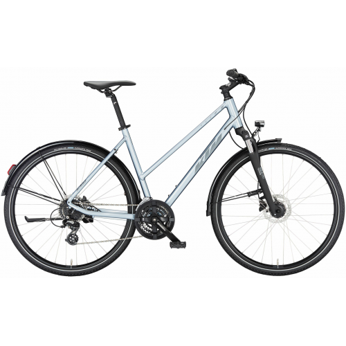 KTM X-LIFE TRACK STREET, 24 Gang Kettenschaltung, Damenfahrrad, Trapez, Modell 2024, 28 Zoll 46 cm azzurro silver (grey)