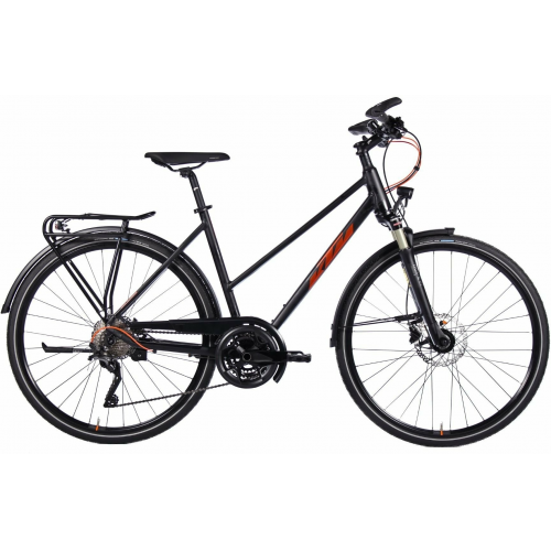 KTM LIFE 1964, 30 Gang Kette, Damenfahrrad, Trapez, Modell 2022/2023, 28 Zoll 46 cm black matt (chrome orange)