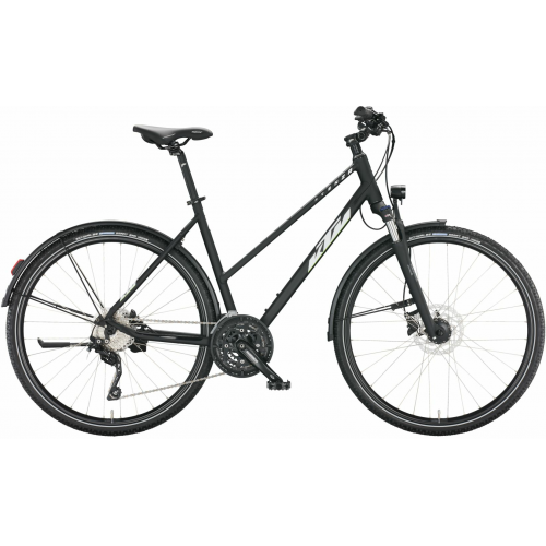 KTM AVENZA CROSS ST, 30 Gang Kette, Damenfahrrad, Trapez, Modell 2022/2023, 28 Zoll 46 cm black matt (white+green)