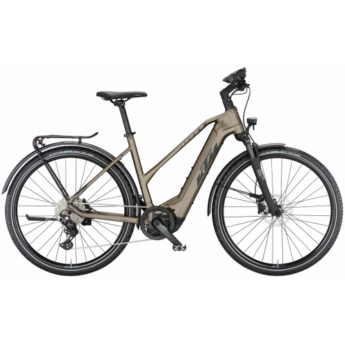 KTM MACINA CROSS LFC (750 Wh), 10 Gang Kettenschaltung, Damenfahrrad, Trapez, Modell 2024, 28 Zoll 56 cm oak matt (black+grey)