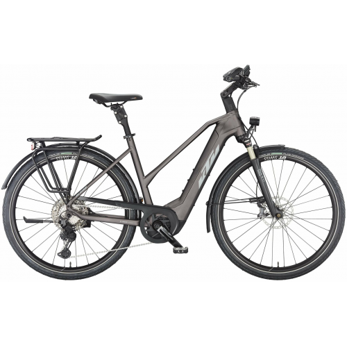 KTM MACINA STYLE 710 (750 Wh), 11 Gang Kettenschaltung, Damenfahrrad, Trapez, Modell 2024, 28 Zoll 56 cm elderberry matt (grey+orange)