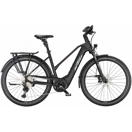 KTM MACINA STYLE 720 (750 Wh), 11 Gang Kettenschaltung, Damenfahrrad, Trapez, Modell 2024, 28 Zoll 51 cm black matt (grey+green)