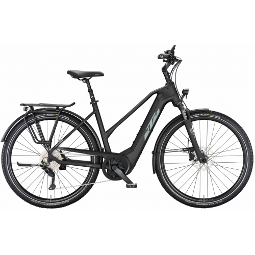 KTM MACINA TOUR CX 610 (625 Wh), 10 Gang Kettenschaltung, Damenfahrrad, Trapez, Modell 2024, 28 Zoll 46 cm black matt (grey+yellow)