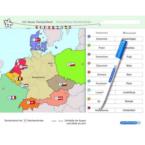 Sternchenverlag GmbH Katrin Langhans - Ich kenne Deutschland - Deutschlands Nachbarländer - Lerntafel mit Stift