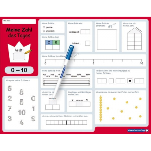 Sternchenverlag GmbH Katrin Langhans - Meine Zahl des Tages 0-10 und 0-20 - wiederbeschreibbare Lerntafel mit Stift - Mathematik