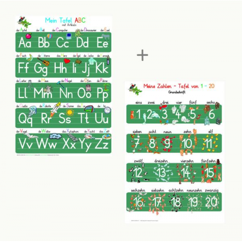Helga Momm - Mein Tafel-ABC in Druckschrift mit Artikeln + Meine Zahlen Tafel in Druckschrift-Set
