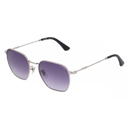 Police POISPLL06 Herren-Sonnenbrille Vollrand Achteckig Metall-Gestell, silber