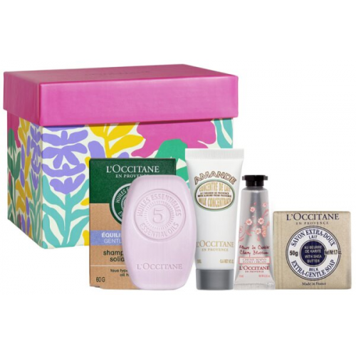 L'Occitane Geschenkset Sanfte Routine = Aromachologie S.B.Festes Shampoo 60 ml + Kirschbl&uuml;te Handcreme 10 ml + Mandel K&ouml;rpercreme 20 ml + Shea Seife Milch 50 g 4 Artikel im Set