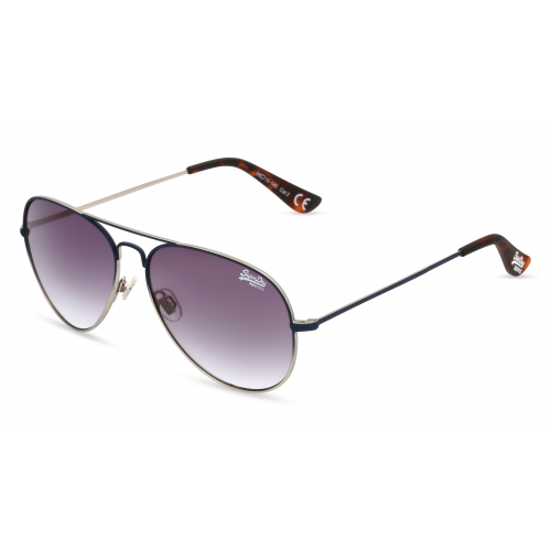 Superdry HERITAGE Unisex-Sonnenbrille Vollrand Pilot Metall-Gestell, blau