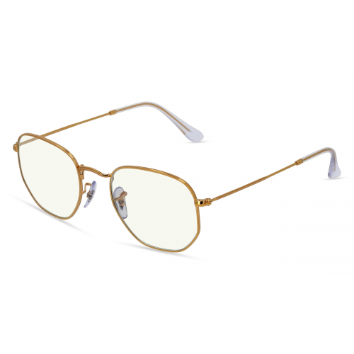 Ray-Ban RB 3548 HEXAGONAL BL Unisex-Blaulichtfilterbrille ohne Sehstärke Vollrand Eckig Metall-Gestell, gold