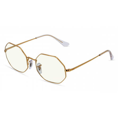 Ray-Ban RB 1972 OCTAGON BL Unisex-Blaulichtfilterbrille ohne Sehstärke Vollrand Achteckig Metall-Gestell, gold