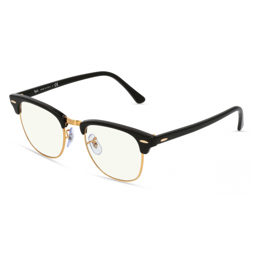 Ray-Ban RB 3016 CLUBMASTER BL Unisex-Blaulichtfilterbrille ohne Sehstärke Vollrand Browline Acetat-Gestell, schwarz