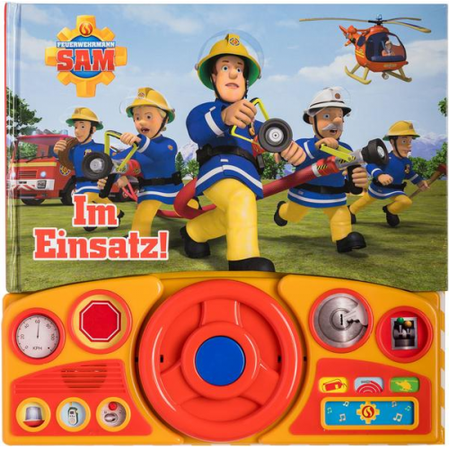 Feuerwehrmann Sam - Im Einsatz! - Soundbuch - Pappbilderbuch mit beweglichem Lenkrad und 13 spannenden Geräuschen für Kinder ab 3 Jahren