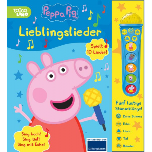 Peppa Pig - Lieblingslieder - Mikrofonbuch - Pappbilderbuch mit abnehmbarem Mikrofon mit 5 lustigen Stimmklängen und 10 Melodien - Peppa Wutz