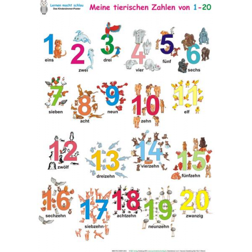 E&Z-Verlag GmbH Helga Momm - Meine tierischen Zahlen von 1-20. Poster 100 x 70 cm